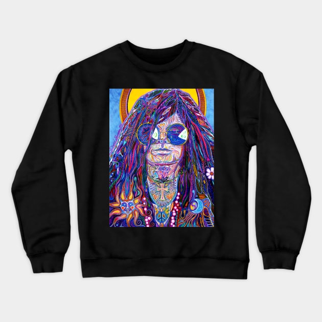 Psychedelic Blues Rock Goddess portrait Crewneck Sweatshirt by sandersart